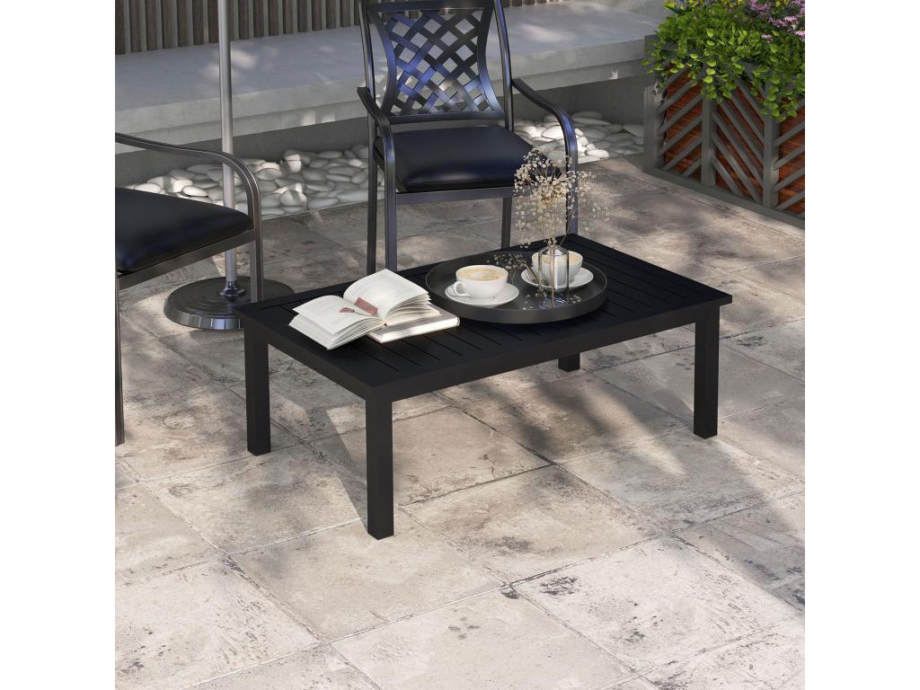Rectangular garden coffee table with top, available at Nidchicshop, dimensions: 100L x 60W x 37H cm, black aluminum non-slip feet, 99561IRGY