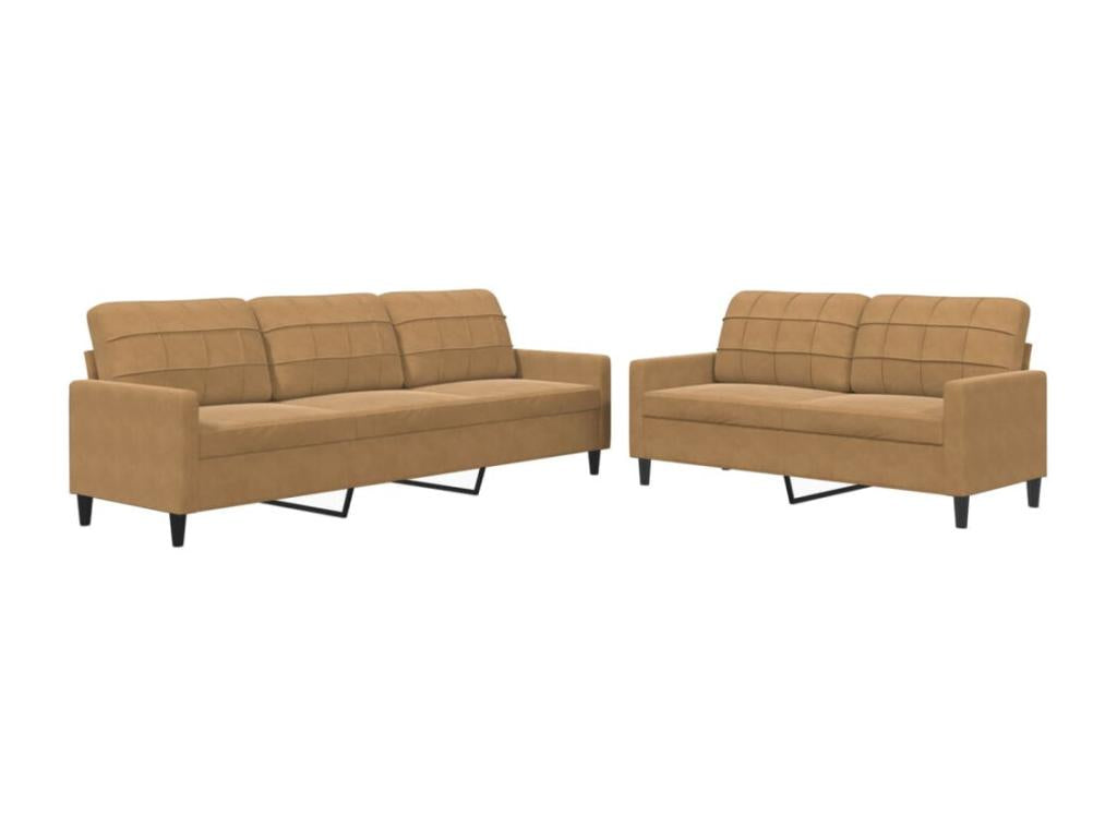 2-piece sofa set with cushions, brown velvet, 62747OVWK