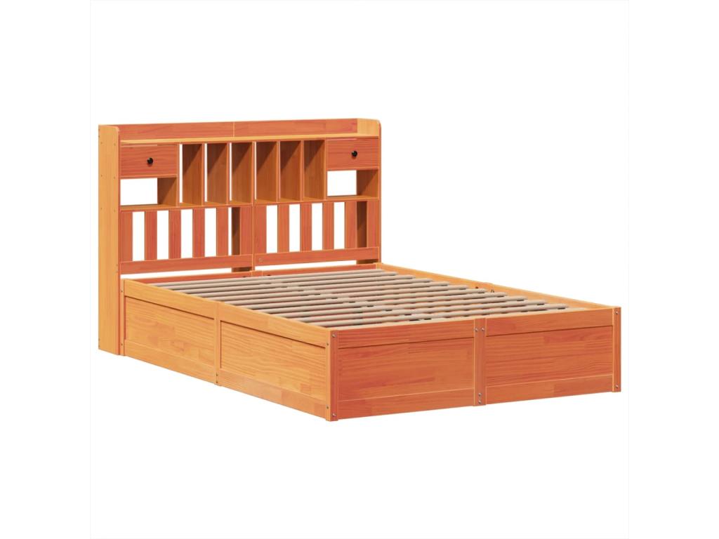 Bed frame without mattress, brown wax finish, 140x200cm, solid pine wood, 60782XGNU