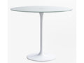 Modern round table in white metal and white crystal glass, 90cm, 30942OISE