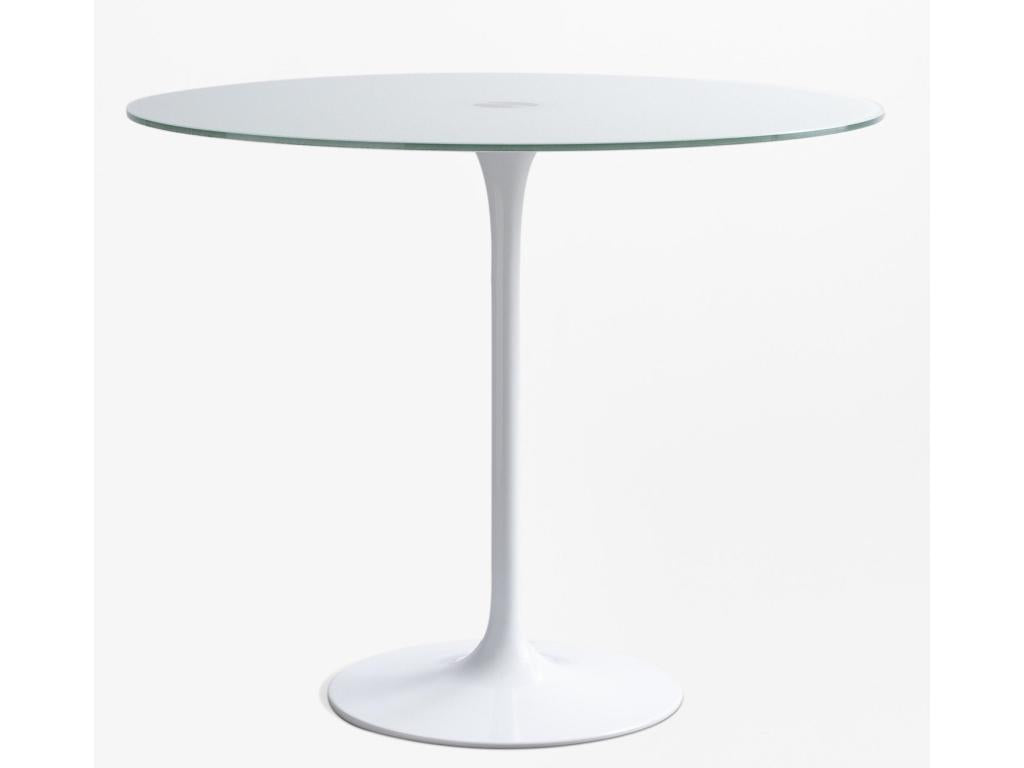 Modern round table in white metal and white crystal glass, 90cm, 30942OISE