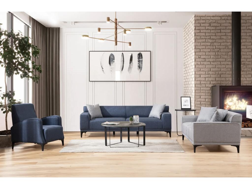 3-seater sofa with 2 cushions Nidchicshop Blue Fabric 96435SXLM