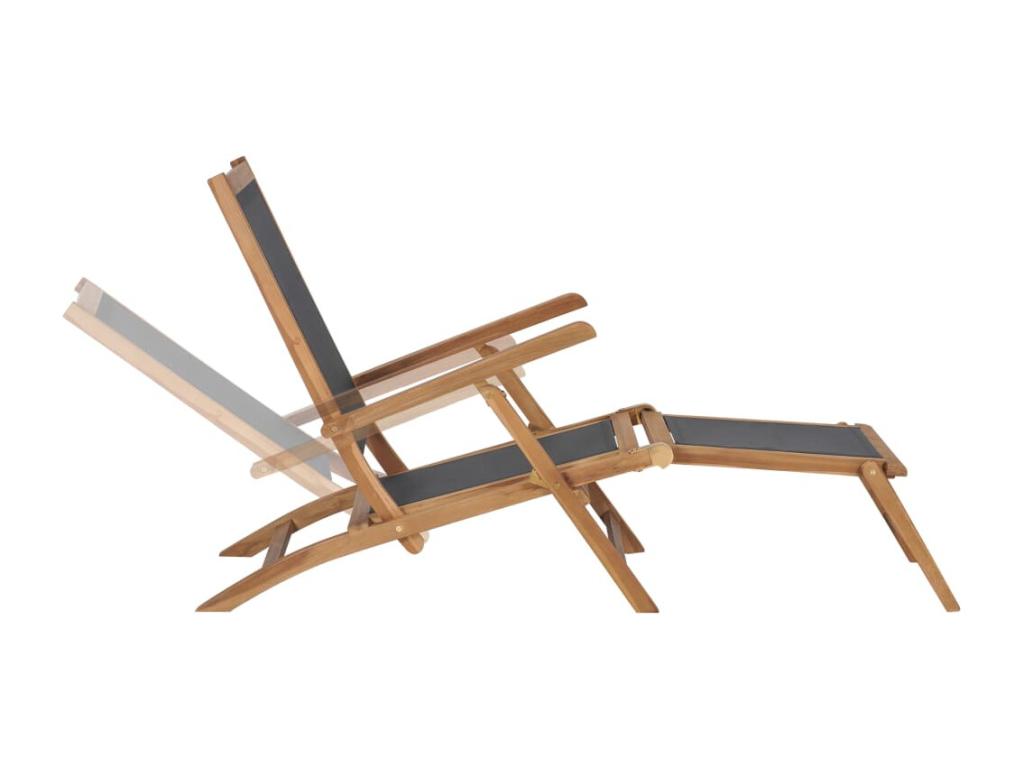 Patio chair with footrest, solid teak wood, black, 80243KRWJ