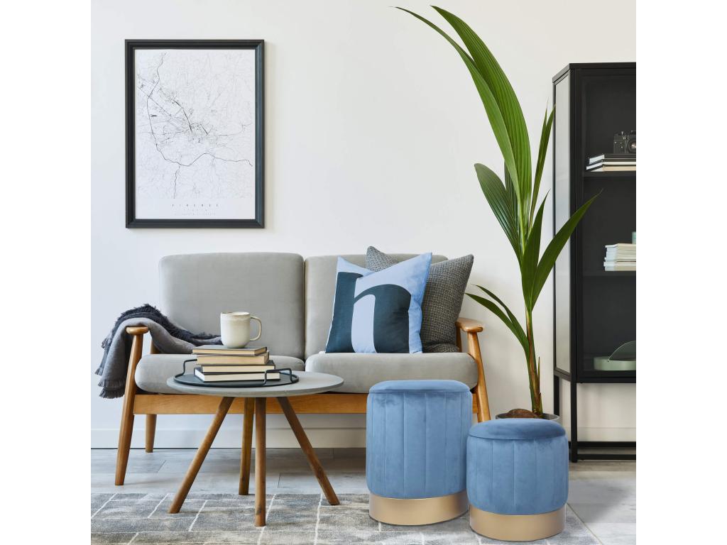 Set of 2 Blue Ottoman Stools with Storage for Living Room 77627PNWR