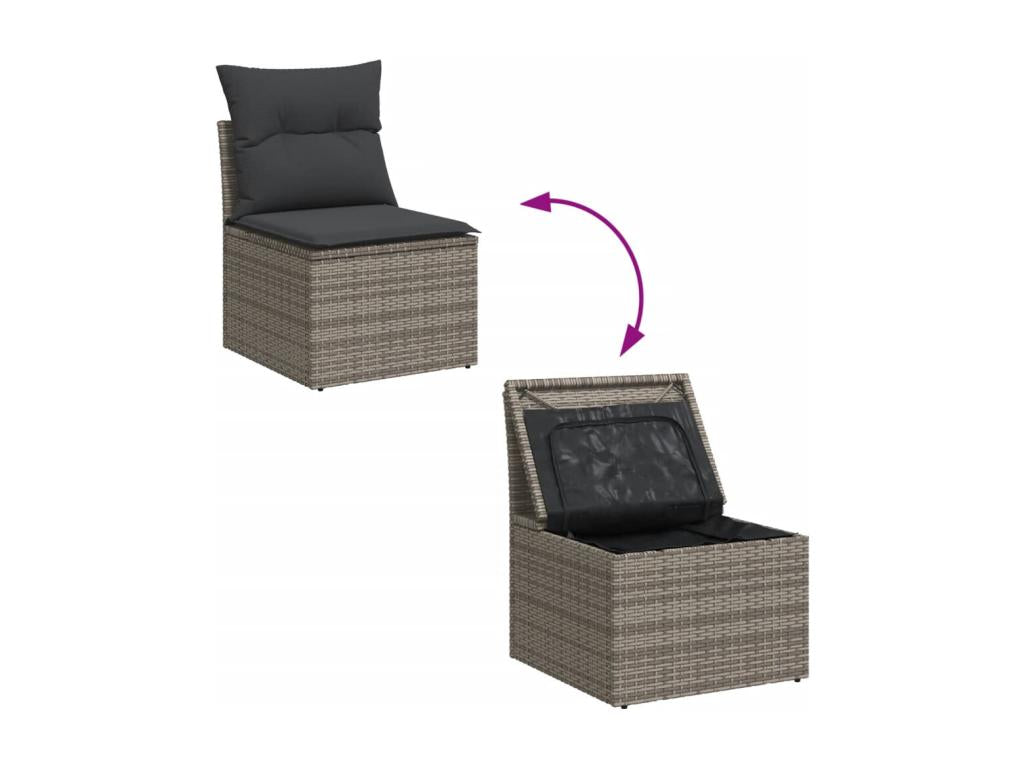 13-piece garden furniture set with cushions, grey woven resin, 57076LMFQ