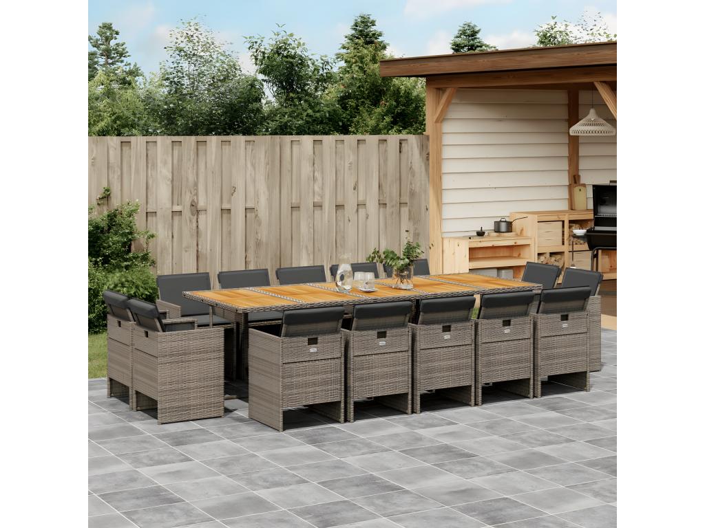 15-piece garden dining set with grey resin wicker cushions 93988IPDS