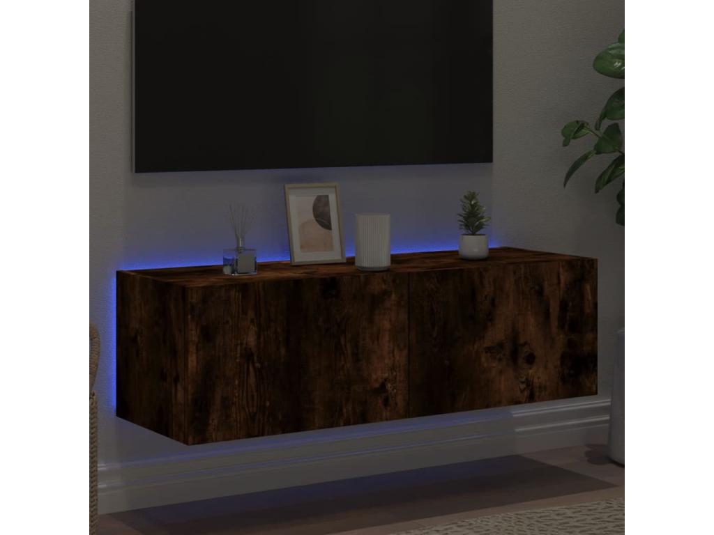 Wall-mounted TV unit with Nidchicshopères LED lighting, smoked oak, 100x35x31 cm, 27416UUCA