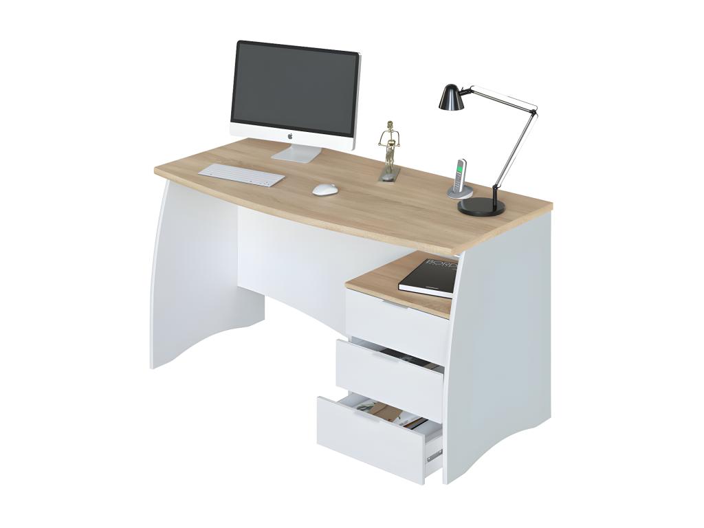 Desk with 3-drawer pedestal, White - Nidchicshop - W 136 x D 67 x H 74 cm 32336RPOF