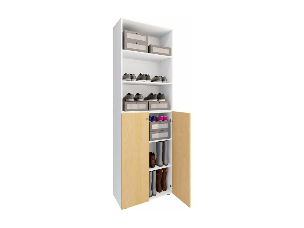 Calmetop XL Wooden Large Shoe Cabinet, Large Boot, Hallway Furniture, Calmetop 6 Compartments, White/Beech, 77290SSSY