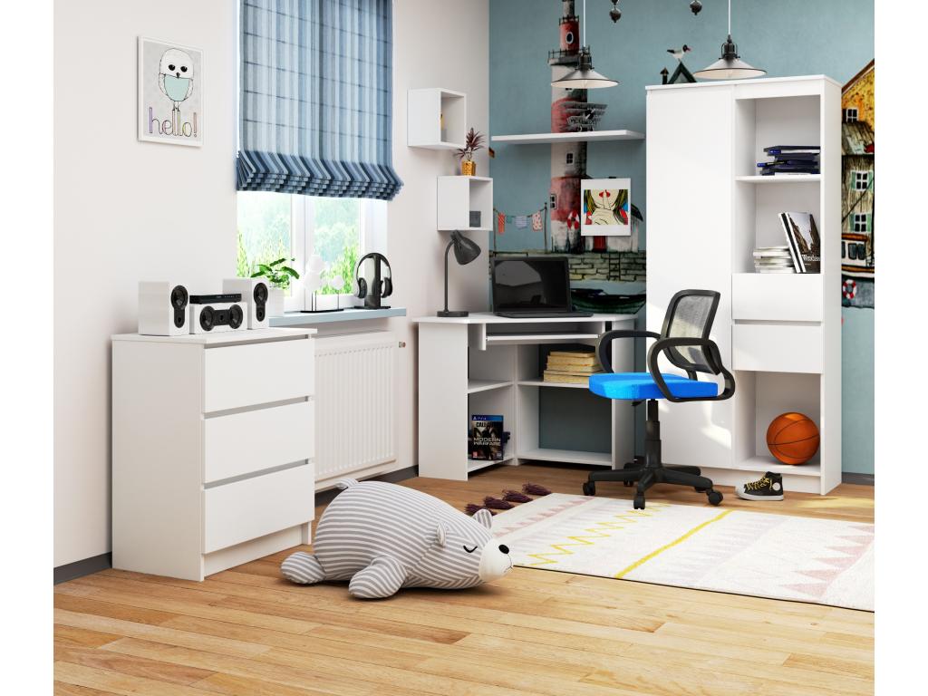 Bohometop Corner Computer Desk, White, 80 cm, White Front, 5 Shelves, 80x80x74 cm, 47238BCGJ