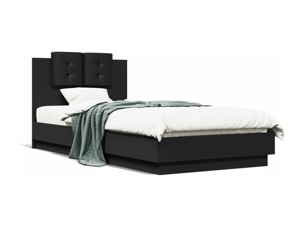 Black bed frame and headboard 100x200 cm engineered wood 80144PDSW