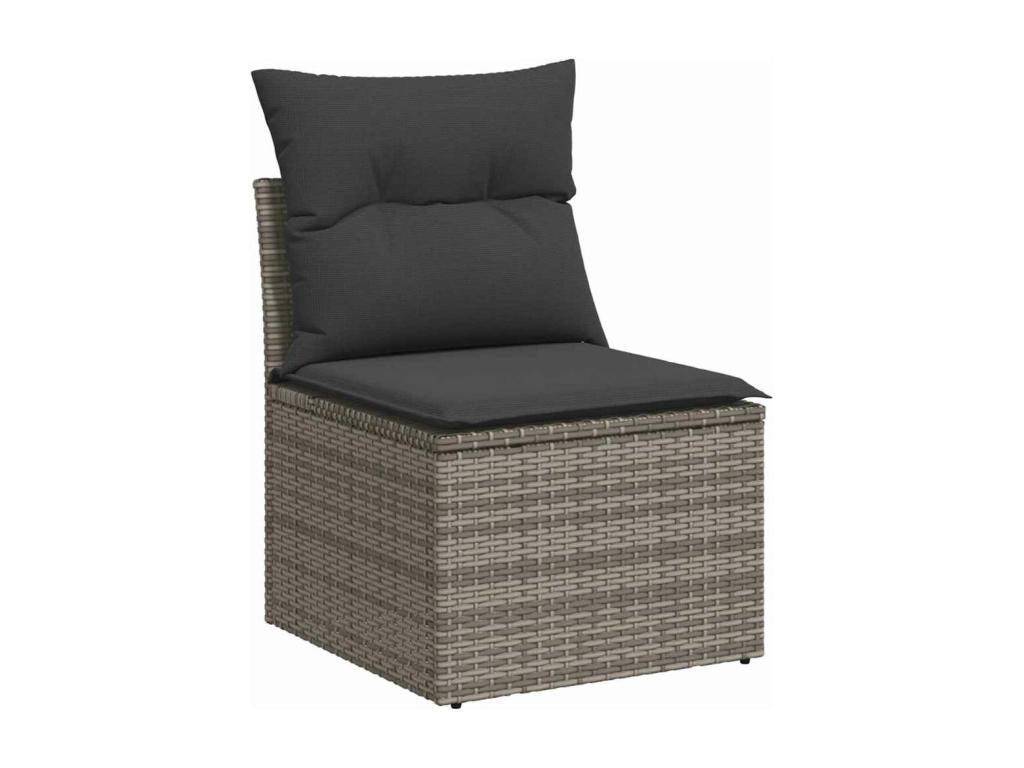 7-piece garden furniture set with cushions, grey woven resin, 90388FUHC