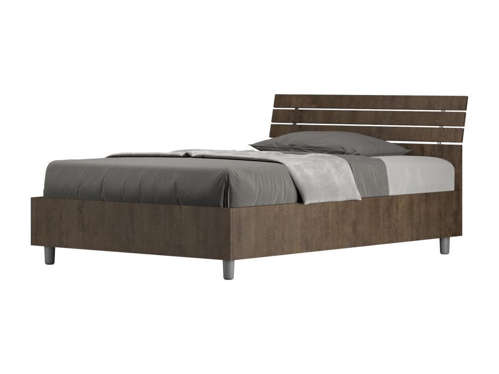 Single bed with 120x190cm slatted base, inclined headboard with walnut slats, Nidchicshop 73264IMIC