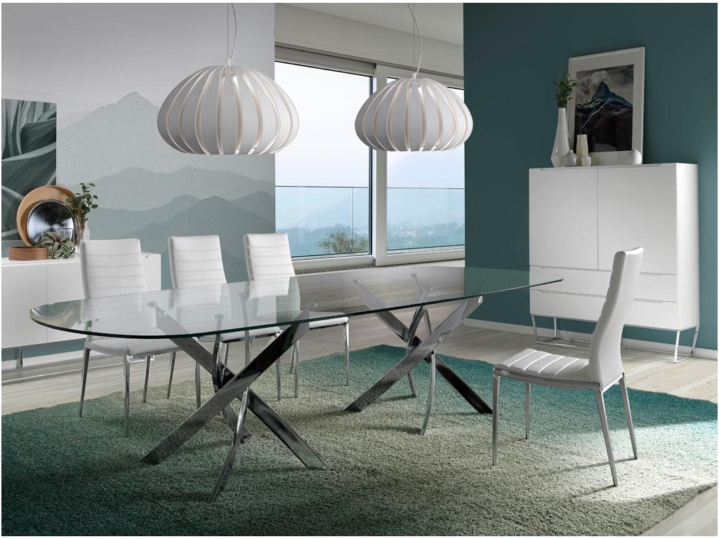 Nidchicshop upholstered designer chair in faux leather and chrome-plated steel - Set of 4 - Nidchicshop 90 Black 51240SSLT