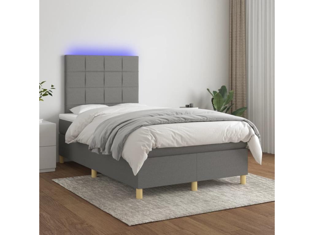 Nidchicshop bed base with LED mattress, dark grey, 120x190 cm, fabric, 47234LENX