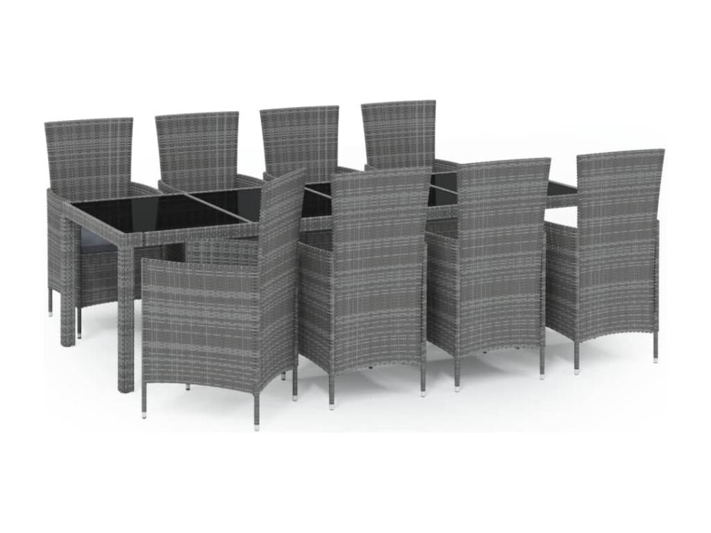 9-piece outdoor dining set with cushions, woven resin, grey, 89324BWYB