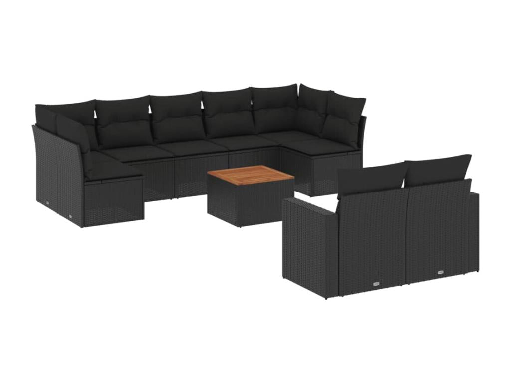 10-piece garden furniture set with cushions, black resin wicker, 95122NEKE