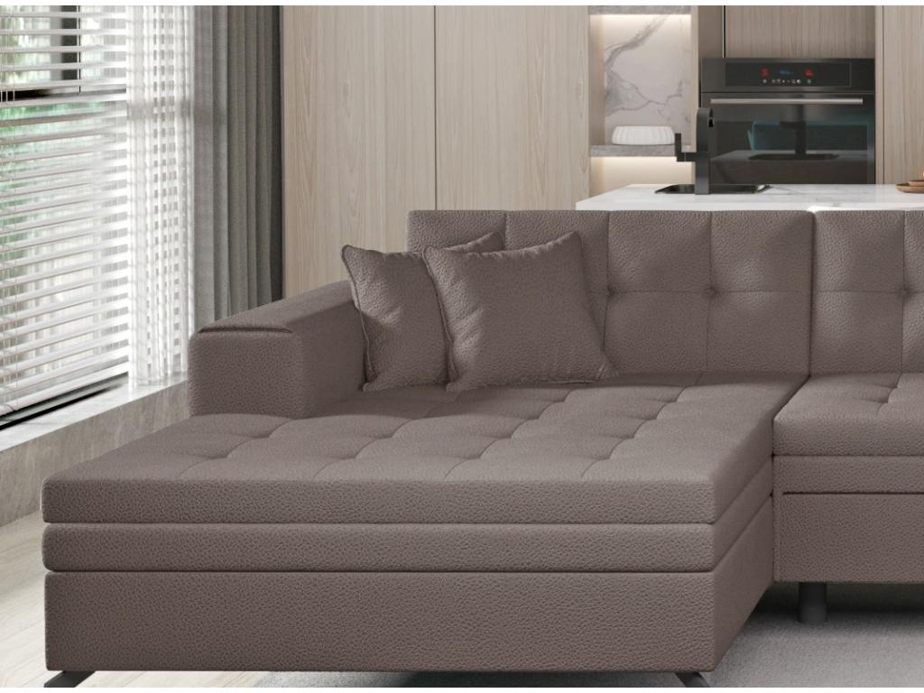 Nidchicshop 350cm 65874PPNW Panoramic Convertible Sofa in Light Brown Upholstered Fabric