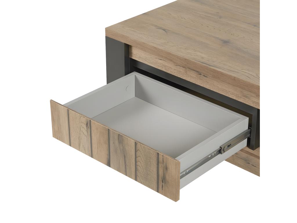 Nidchicshop - Coffee Table with 1 Drawer and 1 Niche, Metal and Wood-Look Finish, Nidchicshop 68977DWAP