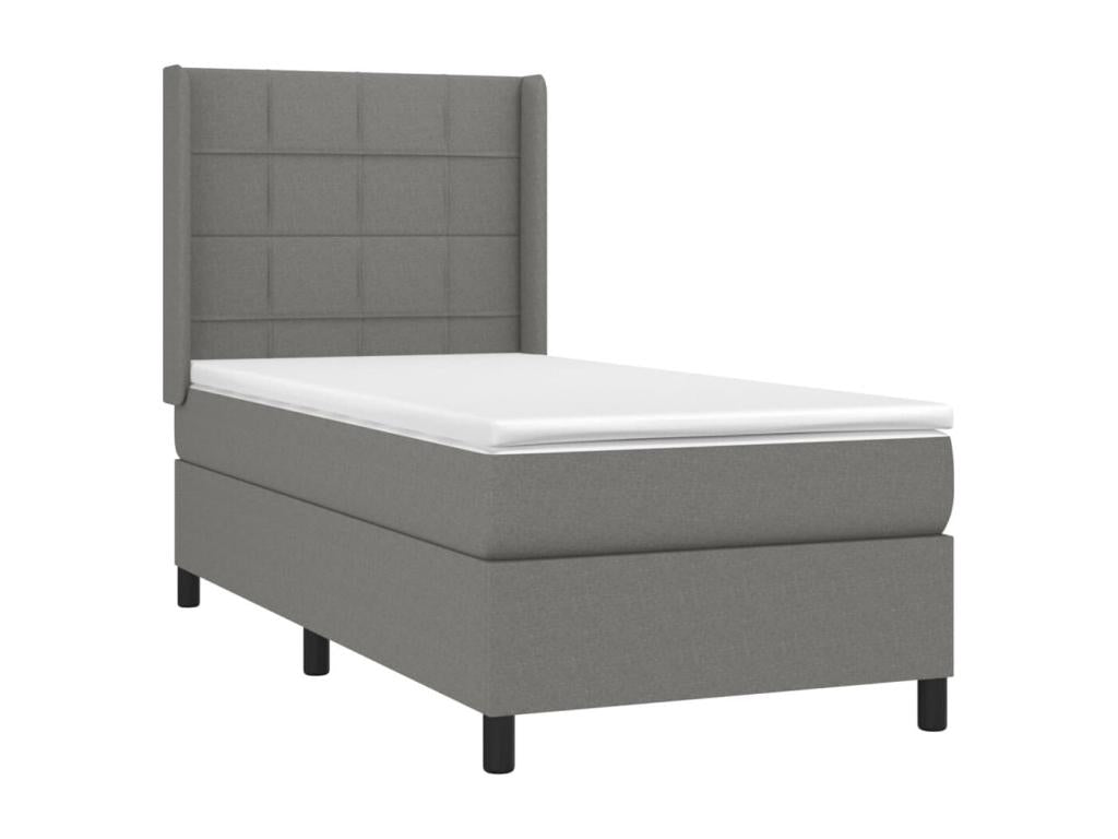 Upholstered bed base with mattress, dark grey, 100x200cm, fabric, 64694SBMZ