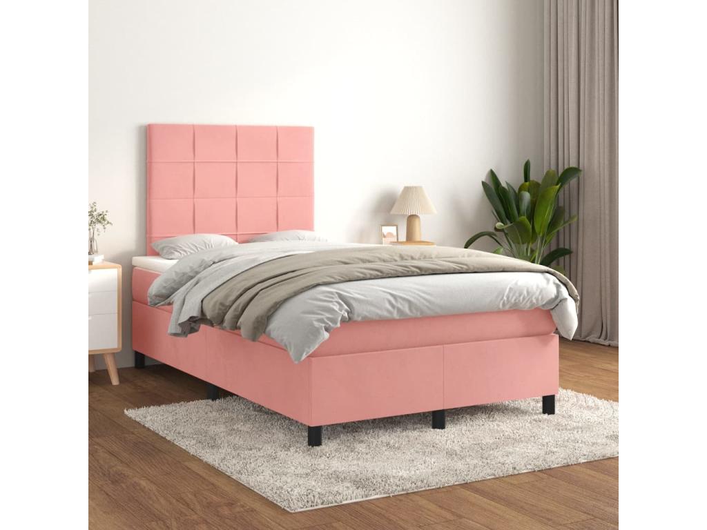 Upholstered bed base with mattress, Pink, 120x200 cm, Velvet, 35462JBSW