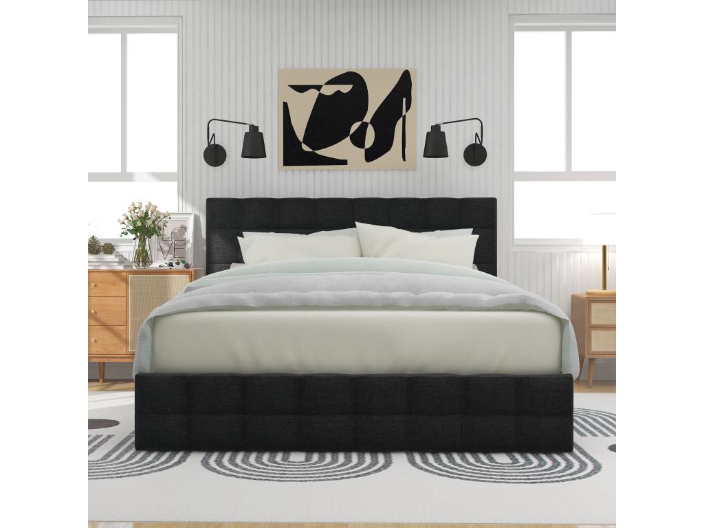 Upholstered bed with 4 drawers and black spring mattress 140x200 cm - Calmetop 47547HBDU