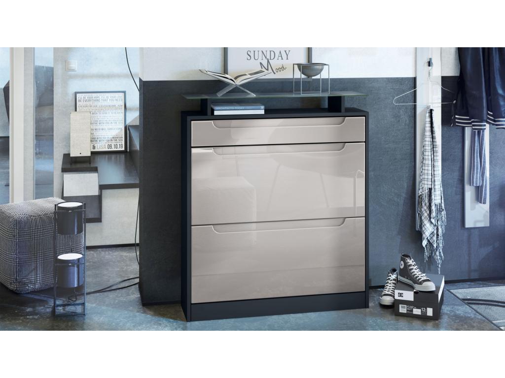 High Gloss Matte Black and Sand Grey Shoe Cabinet 89x104x23 cm 21857XMTR