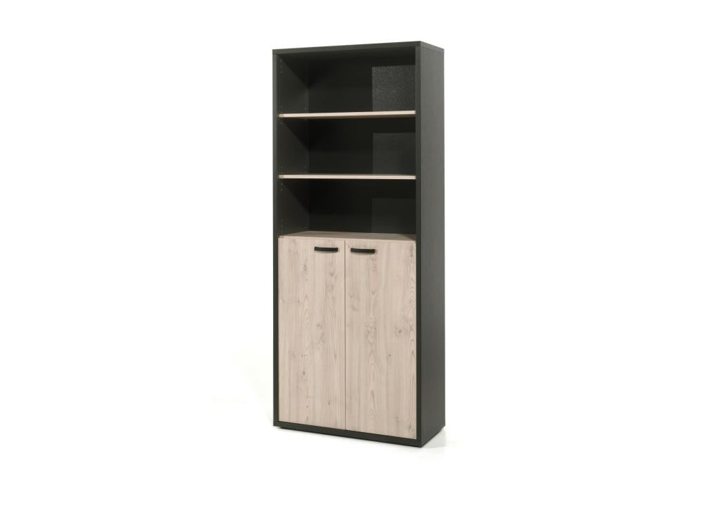 Office Bookcase - 2 Doors and Shelves, Light Oak and Black - Collection - Calmetop 60660HIWL