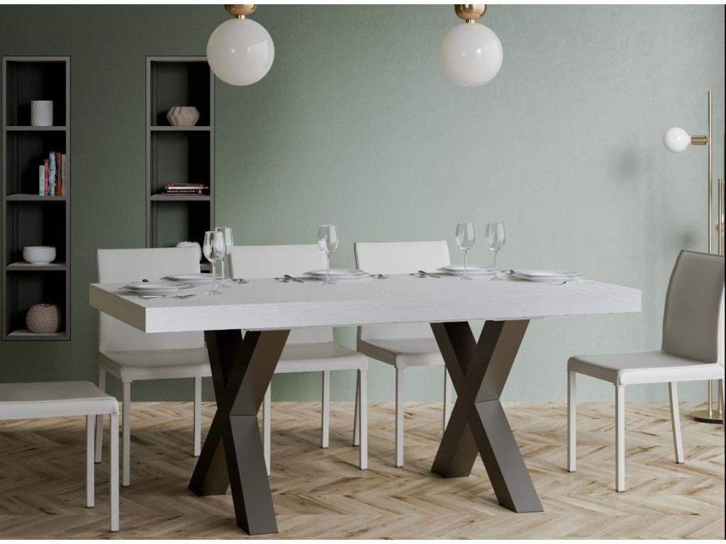 Bohometop rectangular dining table, white with dark grey metal legs, 180cm, 21130YXVR