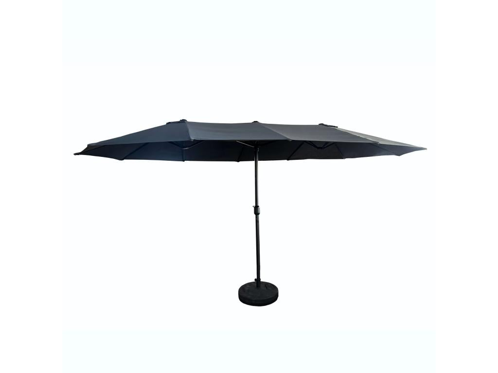 Nidchicshop double garden parasol in dark grey. Weight 12.3 kg. Dimensions: L460 x W270 x H245 cm. 94788CNHA