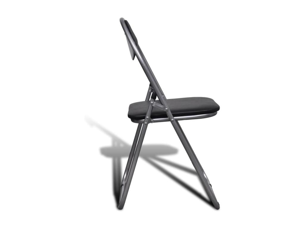 Folding dining chairs, set of 6, black faux leather and steel, 33621BIJX