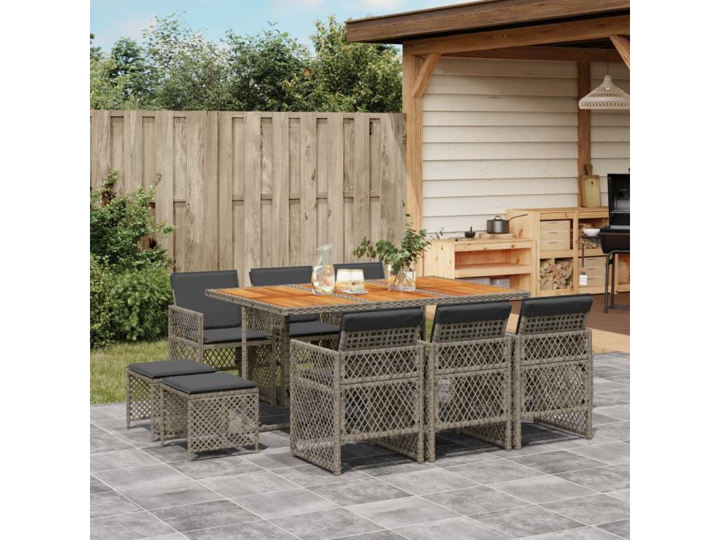 11-piece garden dining set with grey poly rattan cushions 06449GMUY