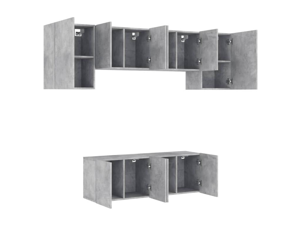 6-piece TV wall units, concrete grey engineered wood finish 04717YAKP