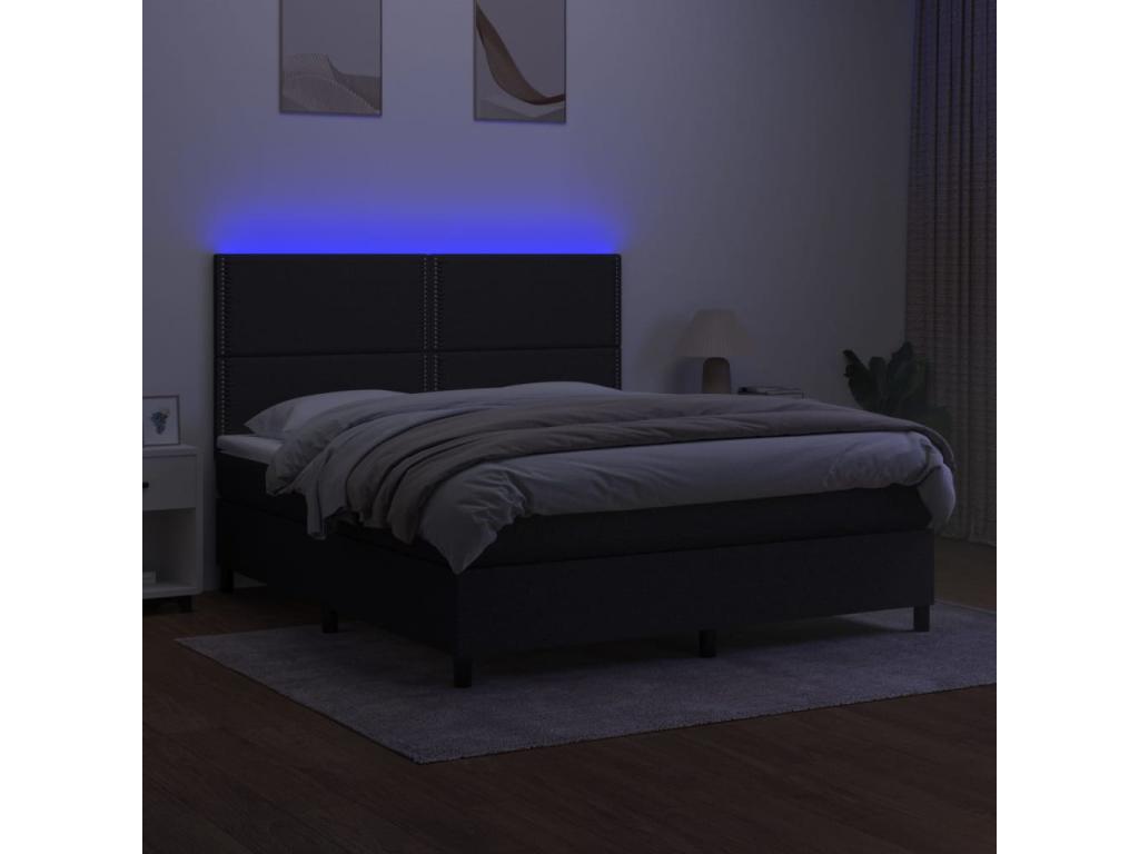 Nidchicshop bed base and mattress with LED lighting, black, 180x200 cm, fabric, 82587PNPU