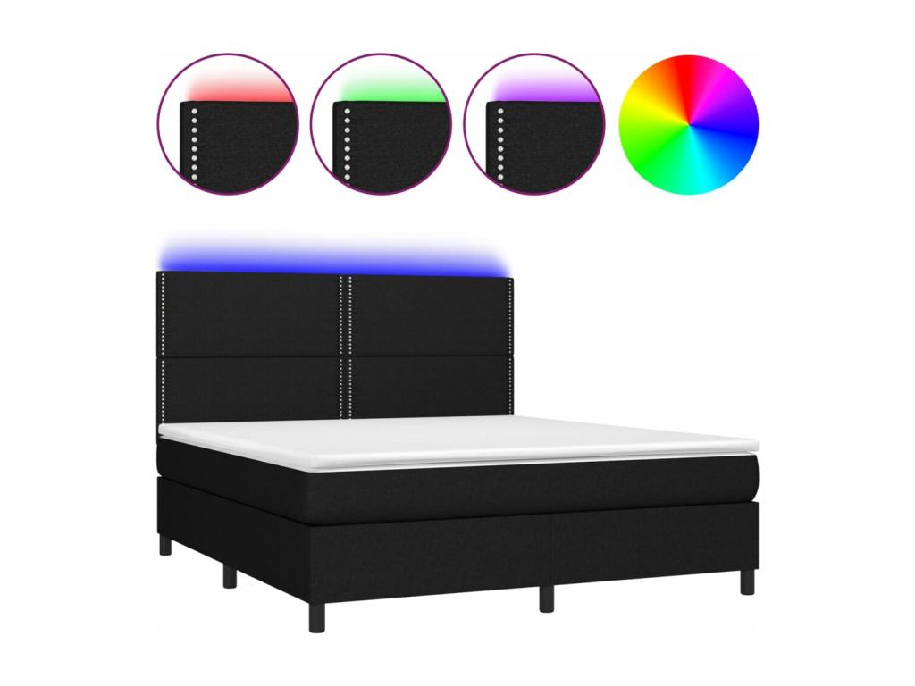 Nidchicshop bed base and mattress with LED lighting, black, 180x200 cm, fabric, 82587PNPU