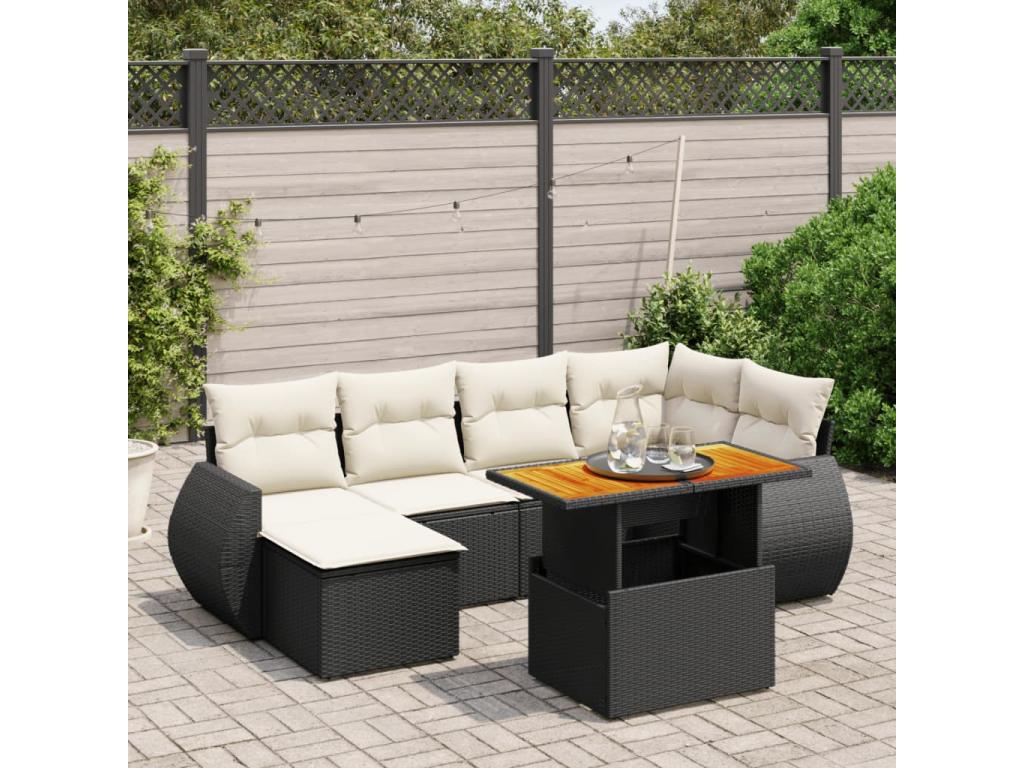 6-piece garden furniture set with cushions, black resin wicker 03746XLCU