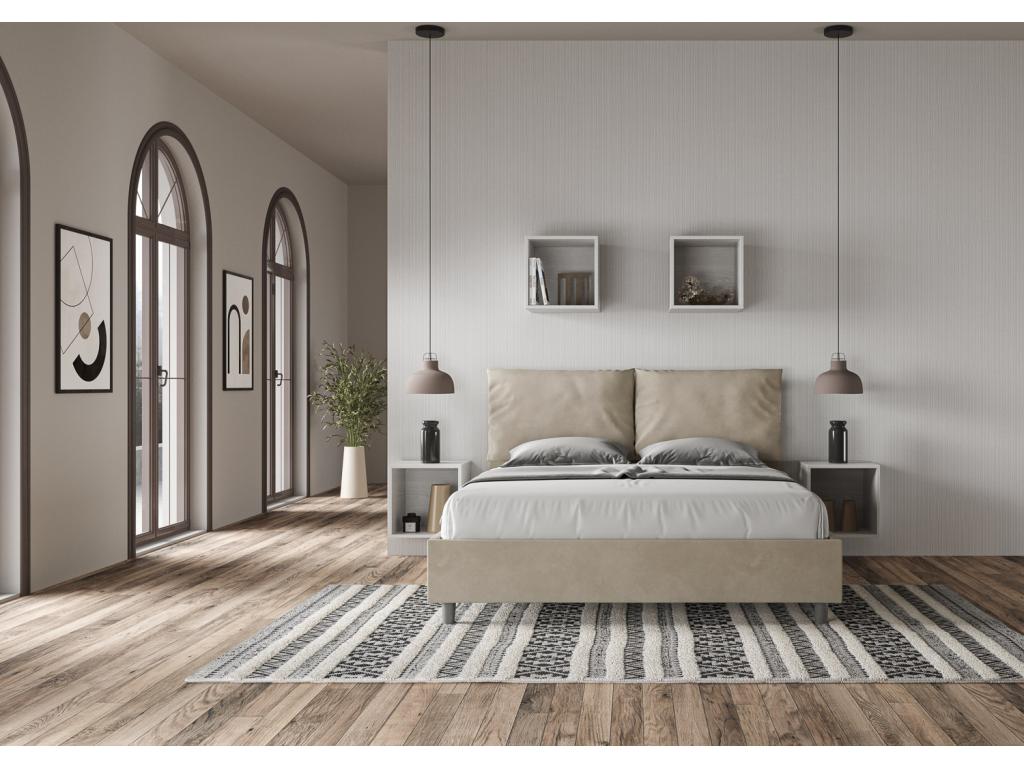 Bed with upholstered slatted base 160x210 microfiber sand Calmetop 91119NDTX