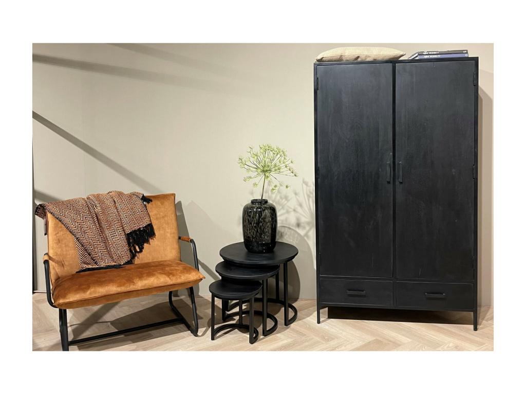 Nidchicshop high sideboard with 2 doors and 2 drawers in solid black mango wood and metal 14167OOEJ