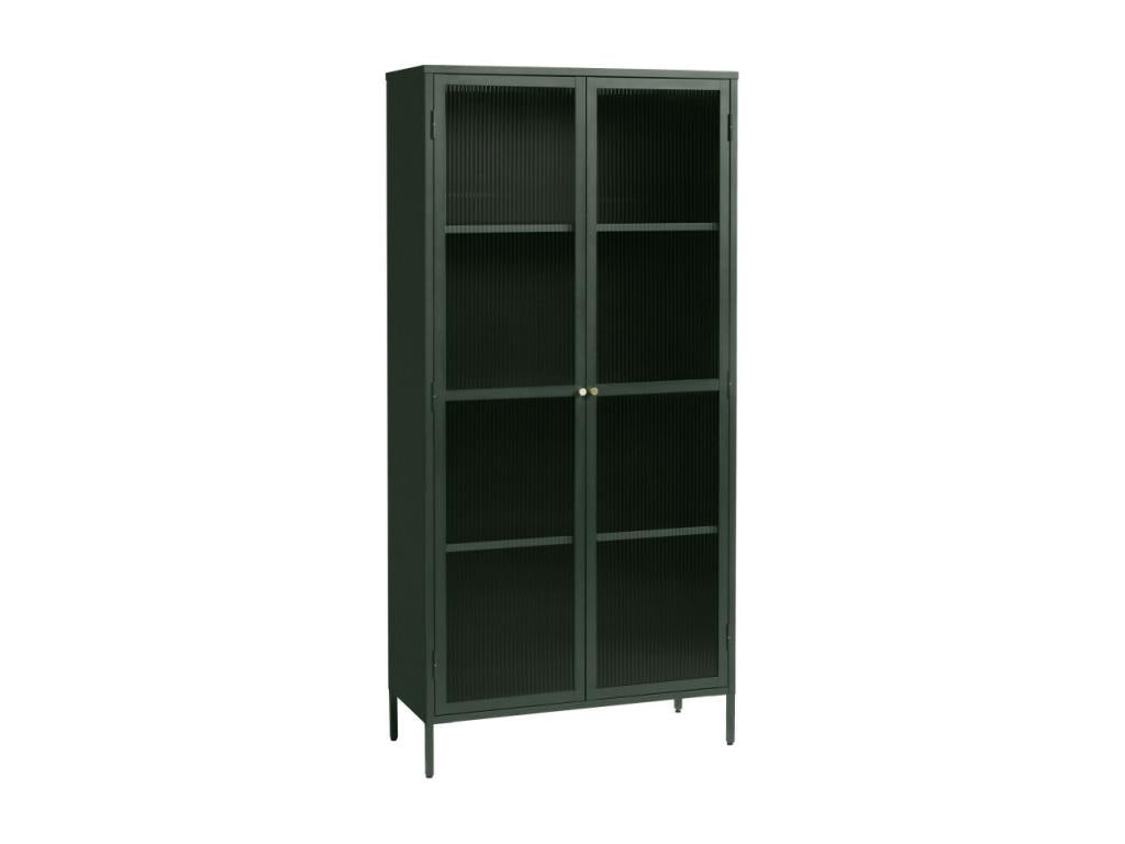 Nidchicshop - 2-door display cabinet in textured glass and metal, H190cm, Dark Green, 88014SAMH