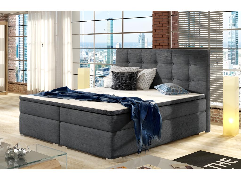 Complete box spring bed set including headboard, bed base, mattress, and mattress topper - Nidchicshop - luxury dark grey fabric - 160x200 cm 73480RBFX
