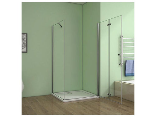 Pivoting and folding shower enclosure 110x80x185cm in 6mm anti-limescale glass, shower door, side panel with fixed corner bar 15858AFHP