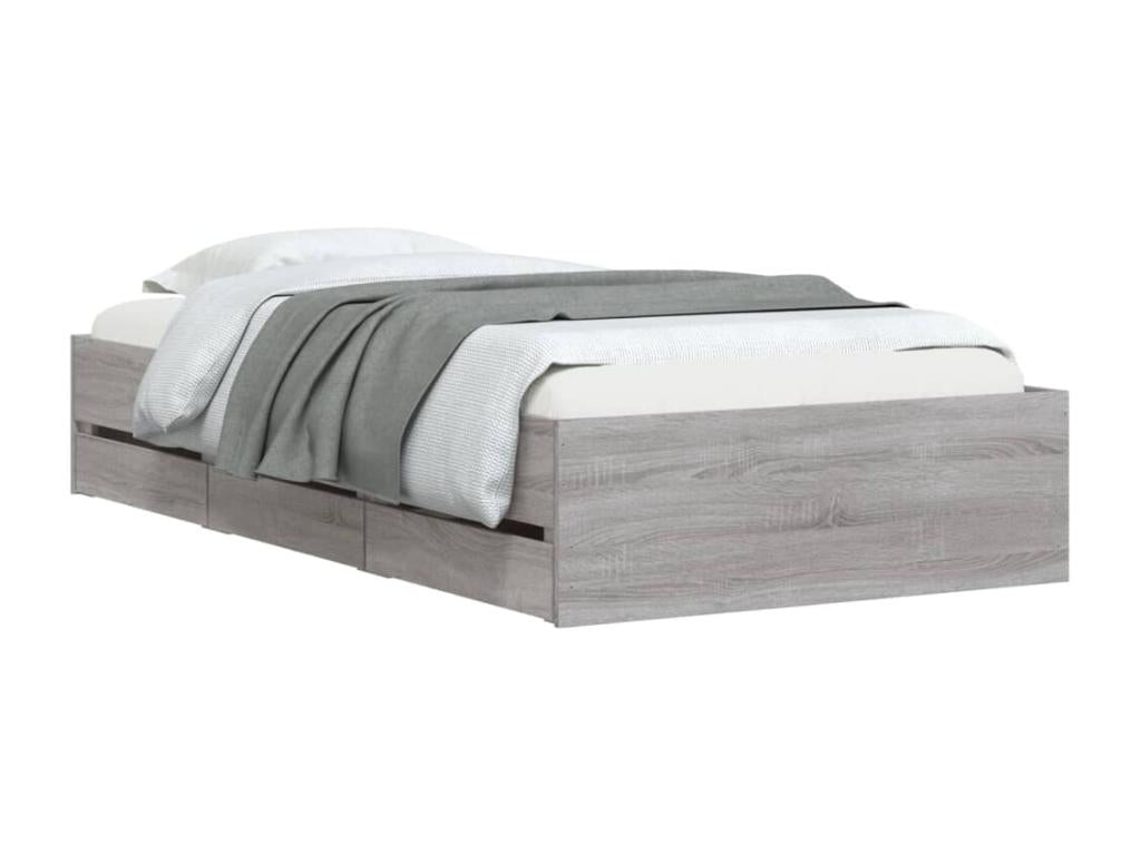 Nidchicshop bed frame and drawers, grey, 90x190 cm, engineered wood, 39880EVJW
