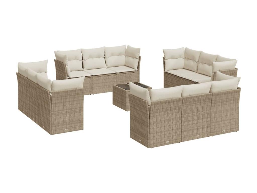 13-piece garden furniture set with cushions, beige wicker resin, 50122YGSK