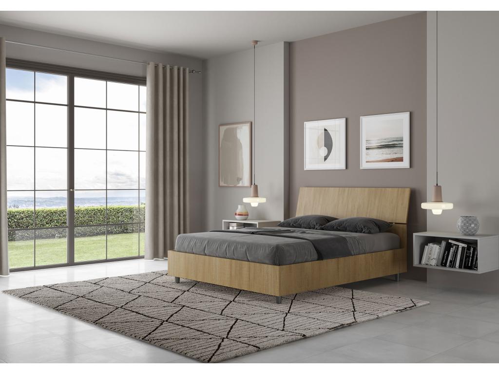 Nidchicshop 67533KNPY 140x190 Storage Bed with Slanted Headboard, Natural Oak