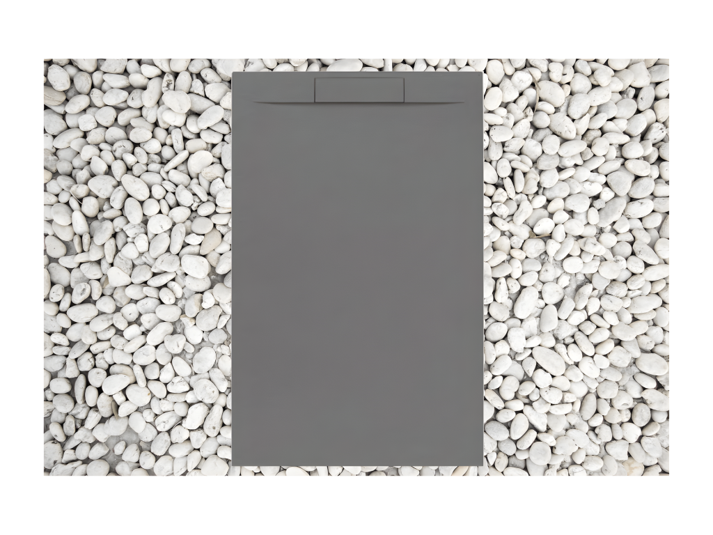 80x150 cm shower tray, Grey RAL 7037, Nidchicshop line, made of resin and marble powder with marble resin side grate, 90678UBPQ