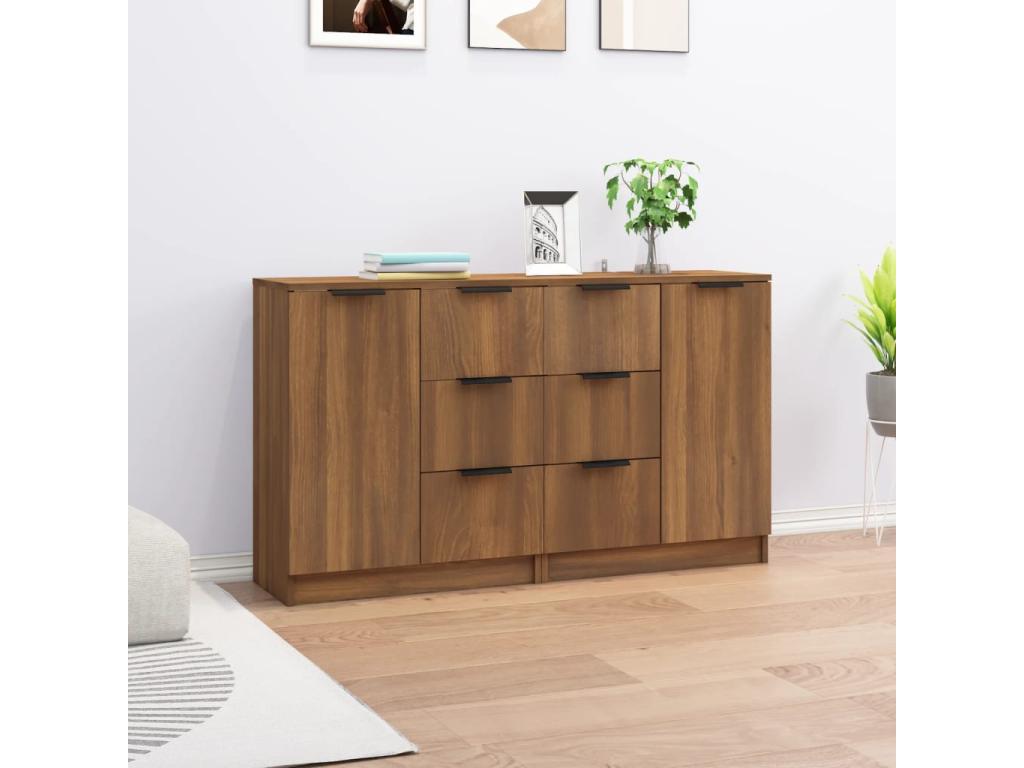 2-piece sideboard set, brown oak, 60x30x70 cm, engineered wood, 12776GGNA