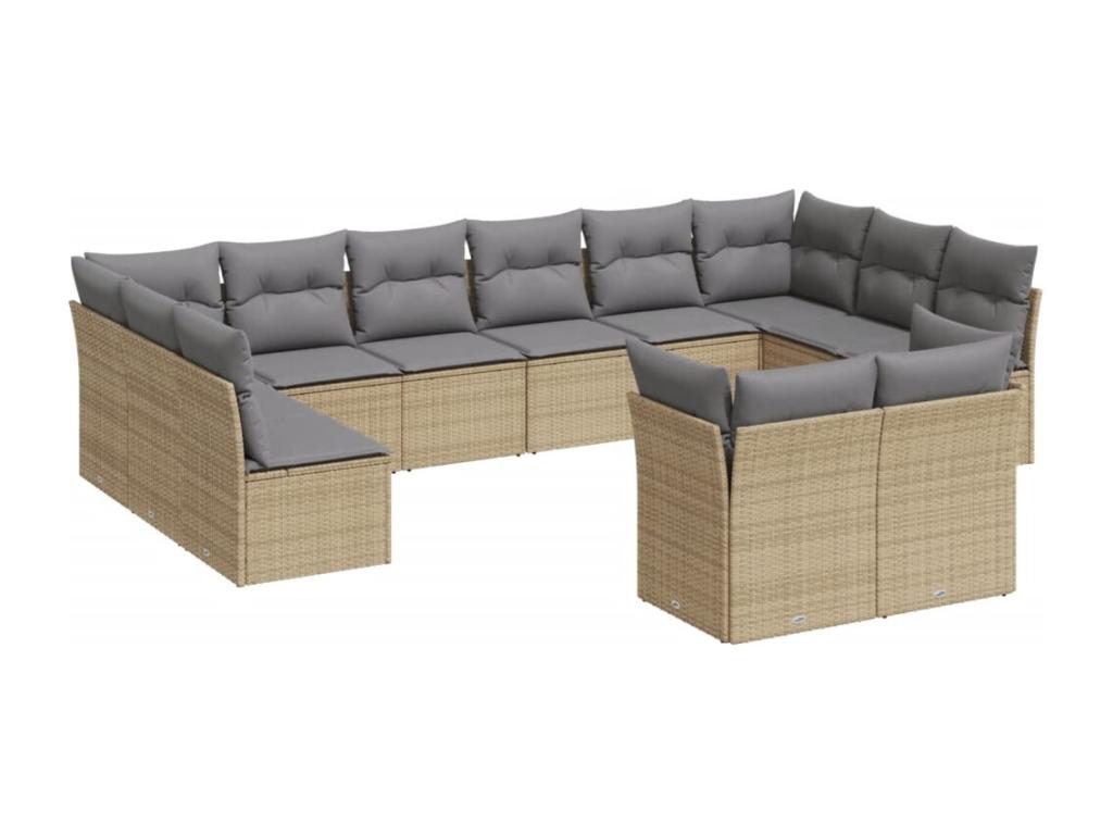 12-piece garden furniture set with cushions, beige woven resin, 50427COYJ