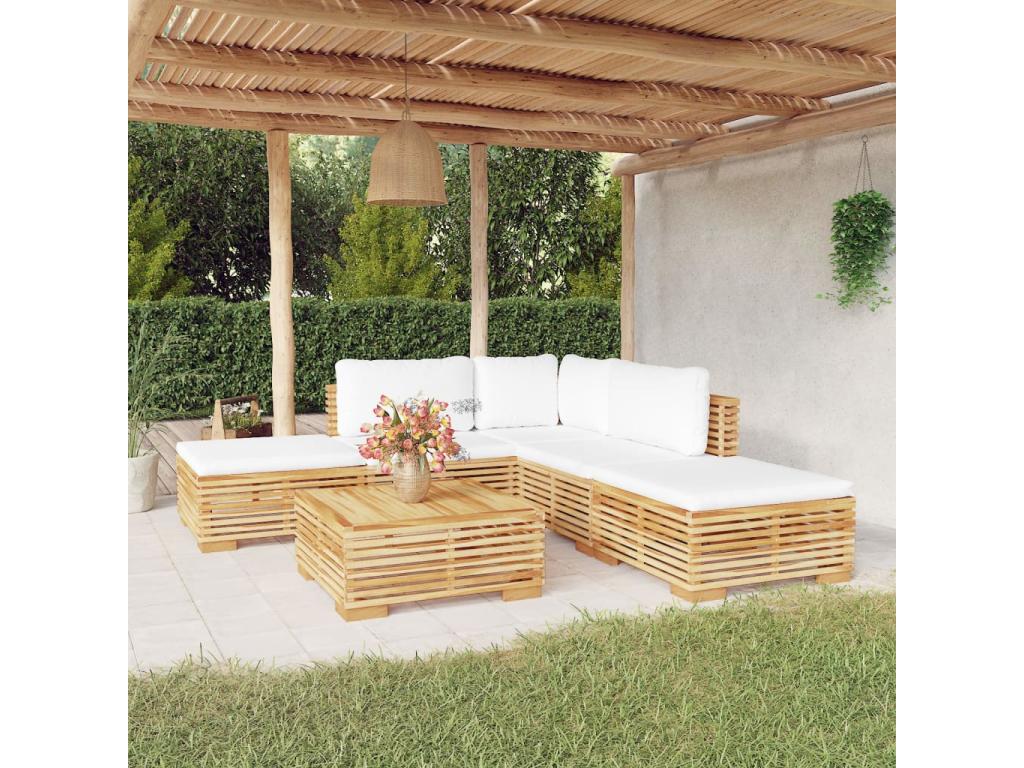6-piece garden furniture set with cushions, solid teak wood, 97760OBHV