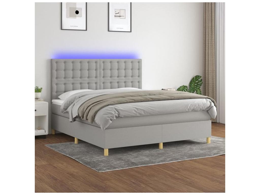 Nidchicshop bed base with mattress and LED light grey 160x200 85648VXAU