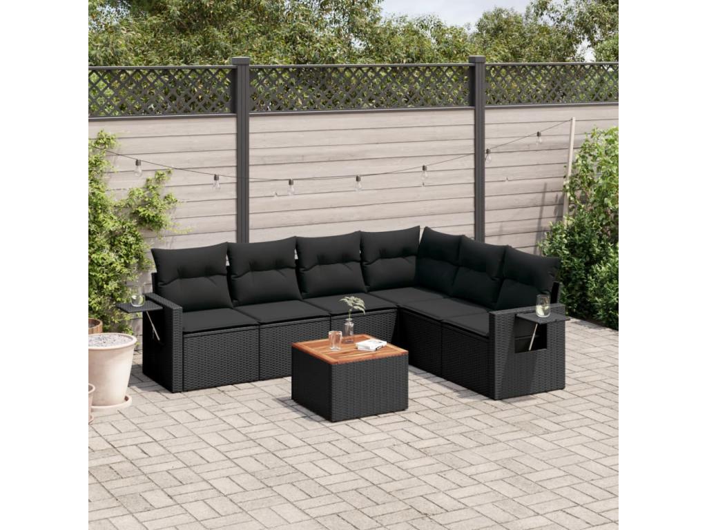 7-piece garden furniture set with cushions, black woven resin 84139BEYB